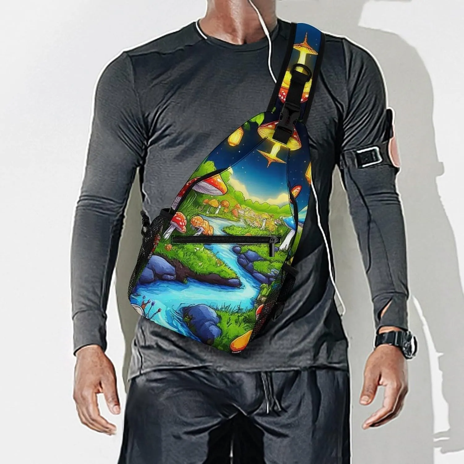 Casual Crossbody Bag for Women, Large Capacity Sling Chest Bag Mushroom Trippy Magic Butterfly Art Gym Shoulder Daypack for Hiking Travel Sport