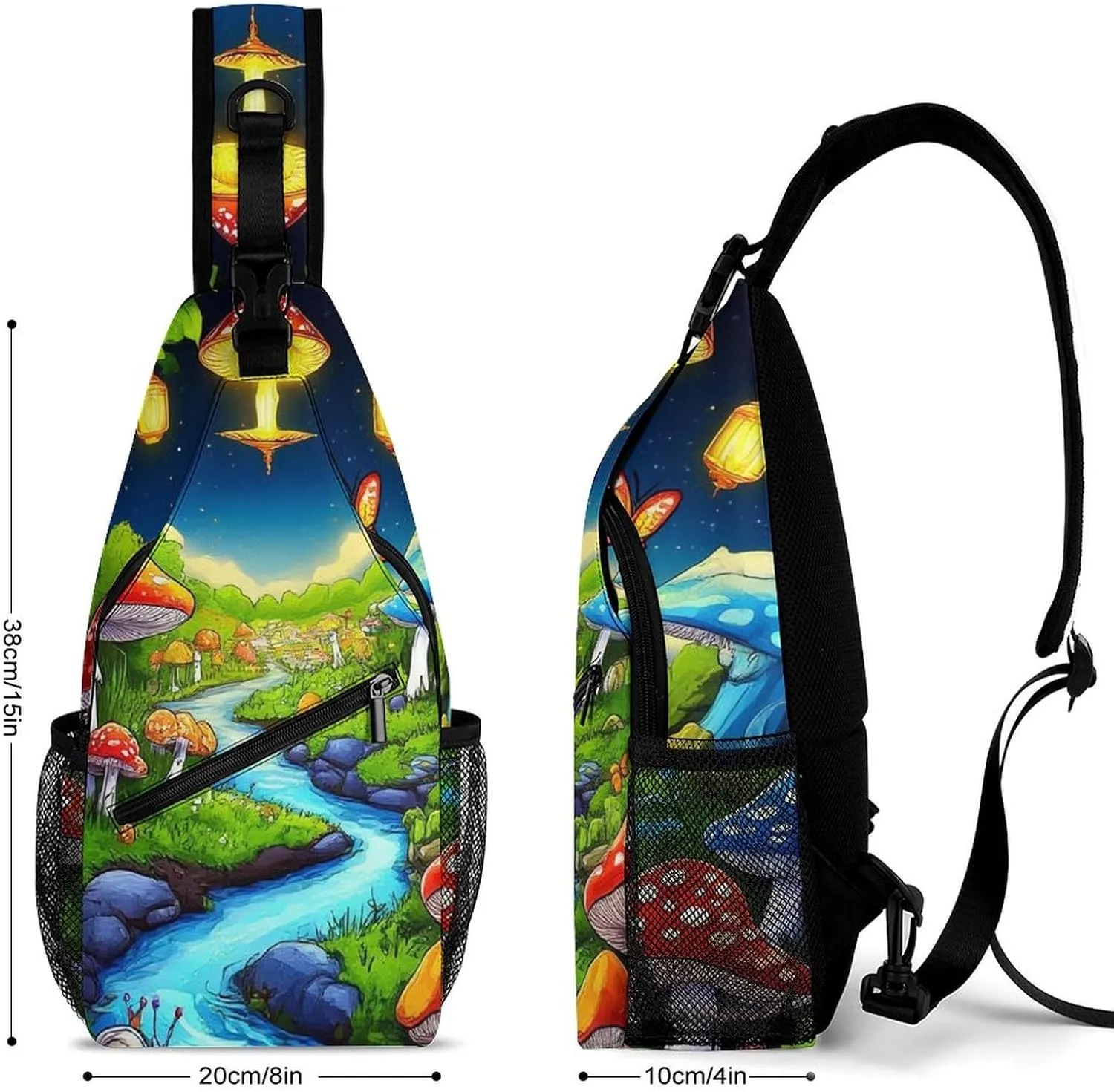 Casual Crossbody Bag for Women, Large Capacity Sling Chest Bag Mushroom Trippy Magic Butterfly Art Gym Shoulder Daypack for Hiking Travel Sport