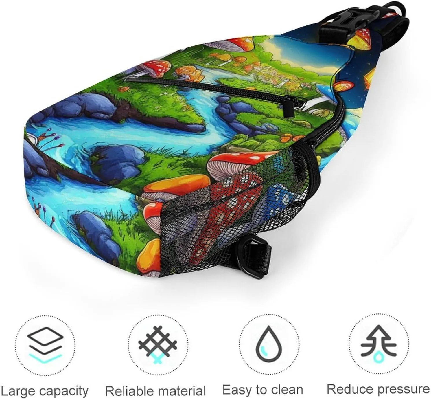 Casual Crossbody Bag for Women, Large Capacity Sling Chest Bag Mushroom Trippy Magic Butterfly Art Gym Shoulder Daypack for Hiking Travel Sport