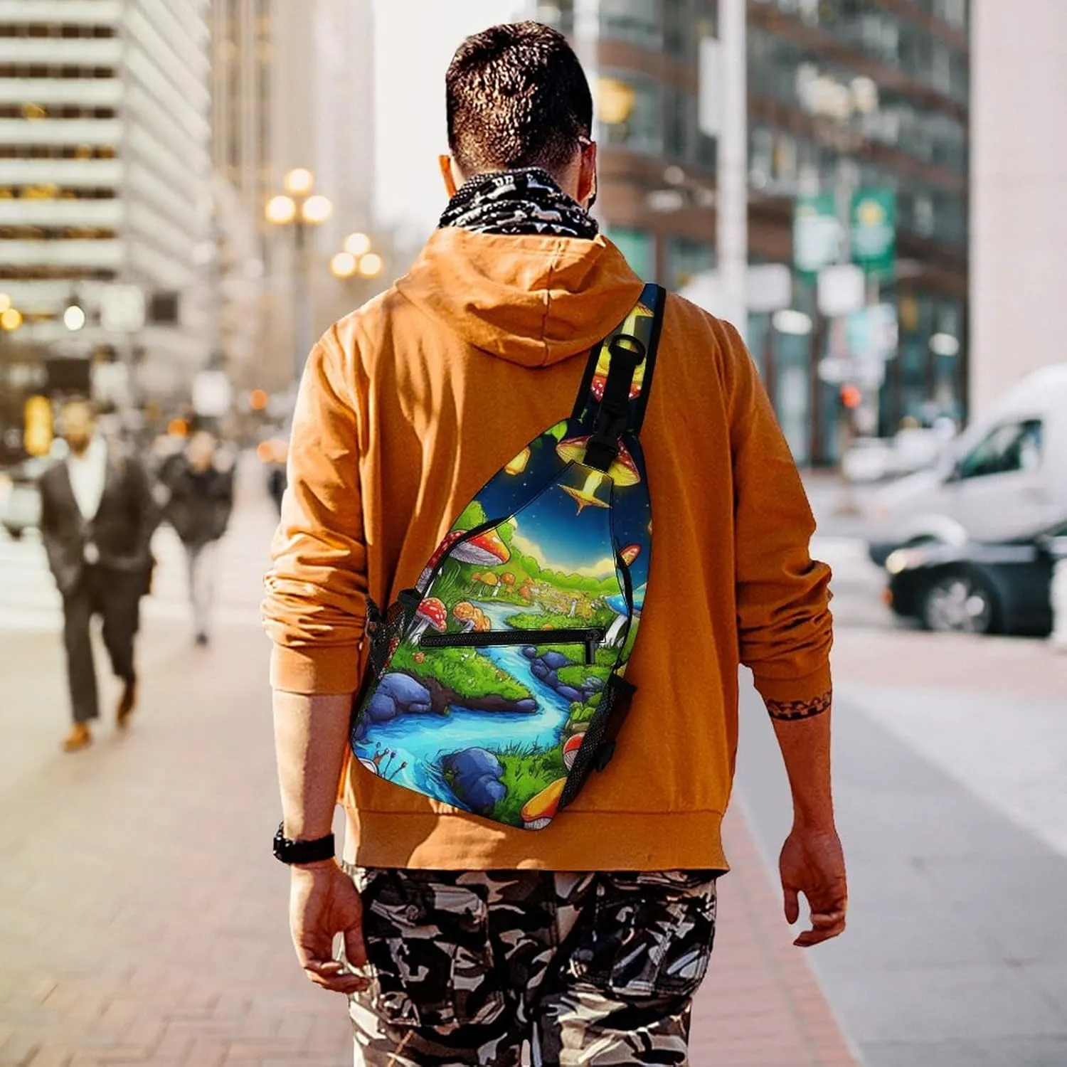 Casual Crossbody Bag for Women, Large Capacity Sling Chest Bag Mushroom Trippy Magic Butterfly Art Gym Shoulder Daypack for Hiking Travel Sport