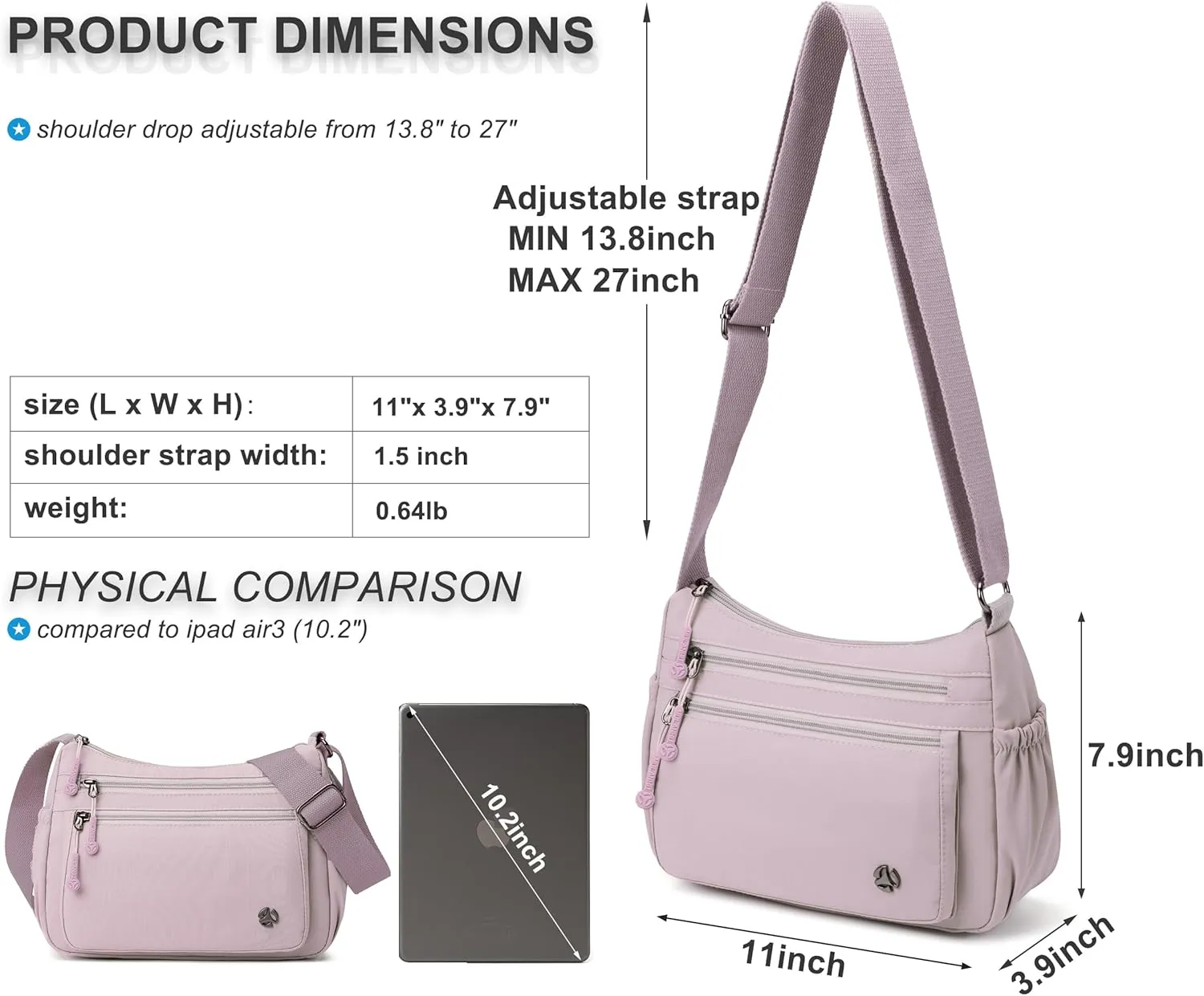 Casual Crossbody Bag with Anti Theft Pocket - Women Lightweight Water-Resistant Purse Bag