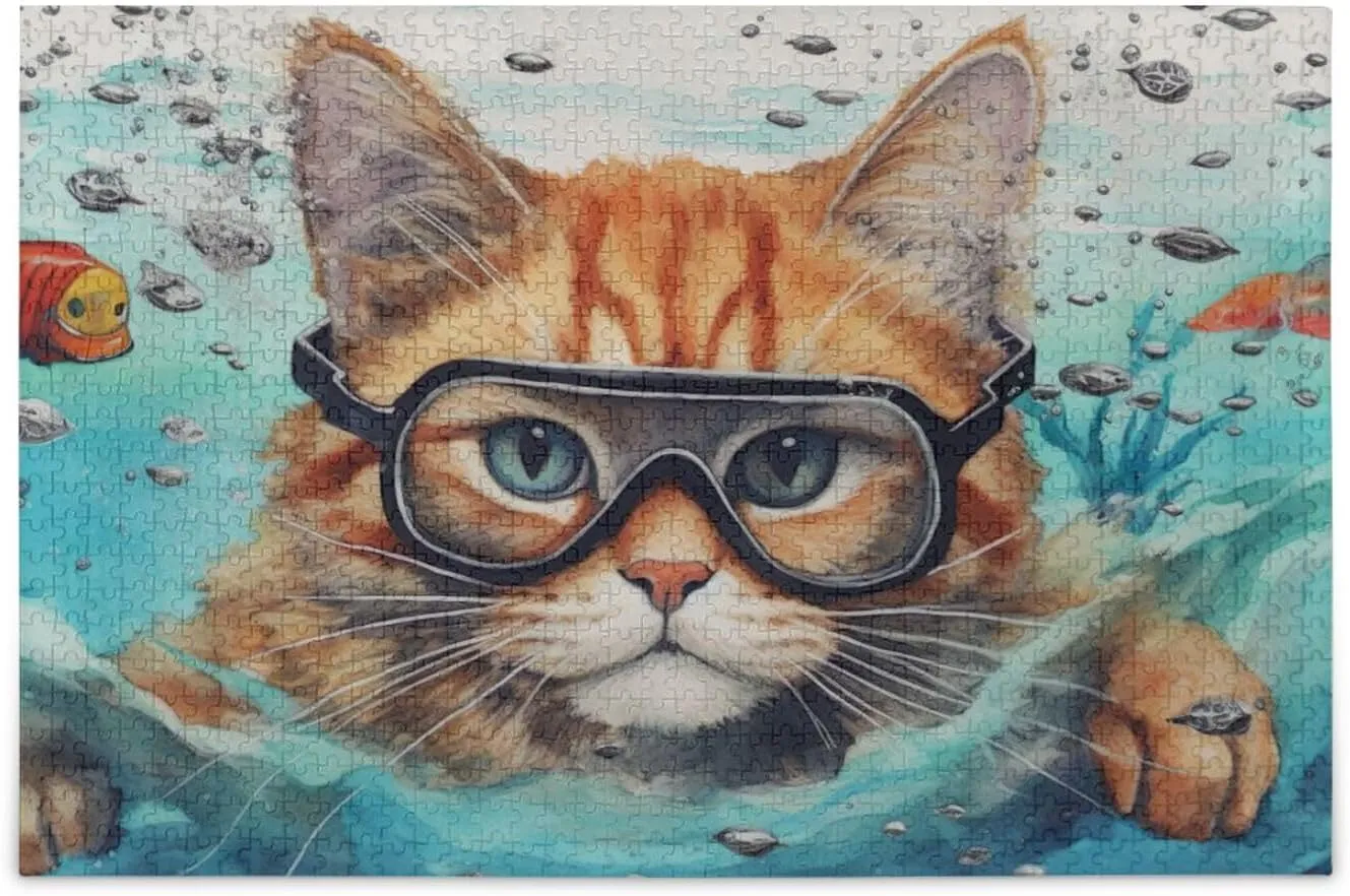Cat Fish Jigsaw Puzzles for Adults 1000 Pieces,Colorful Puzzle with Mesh Storage Bag,Learning Educational Puzzles for Gift 2011087