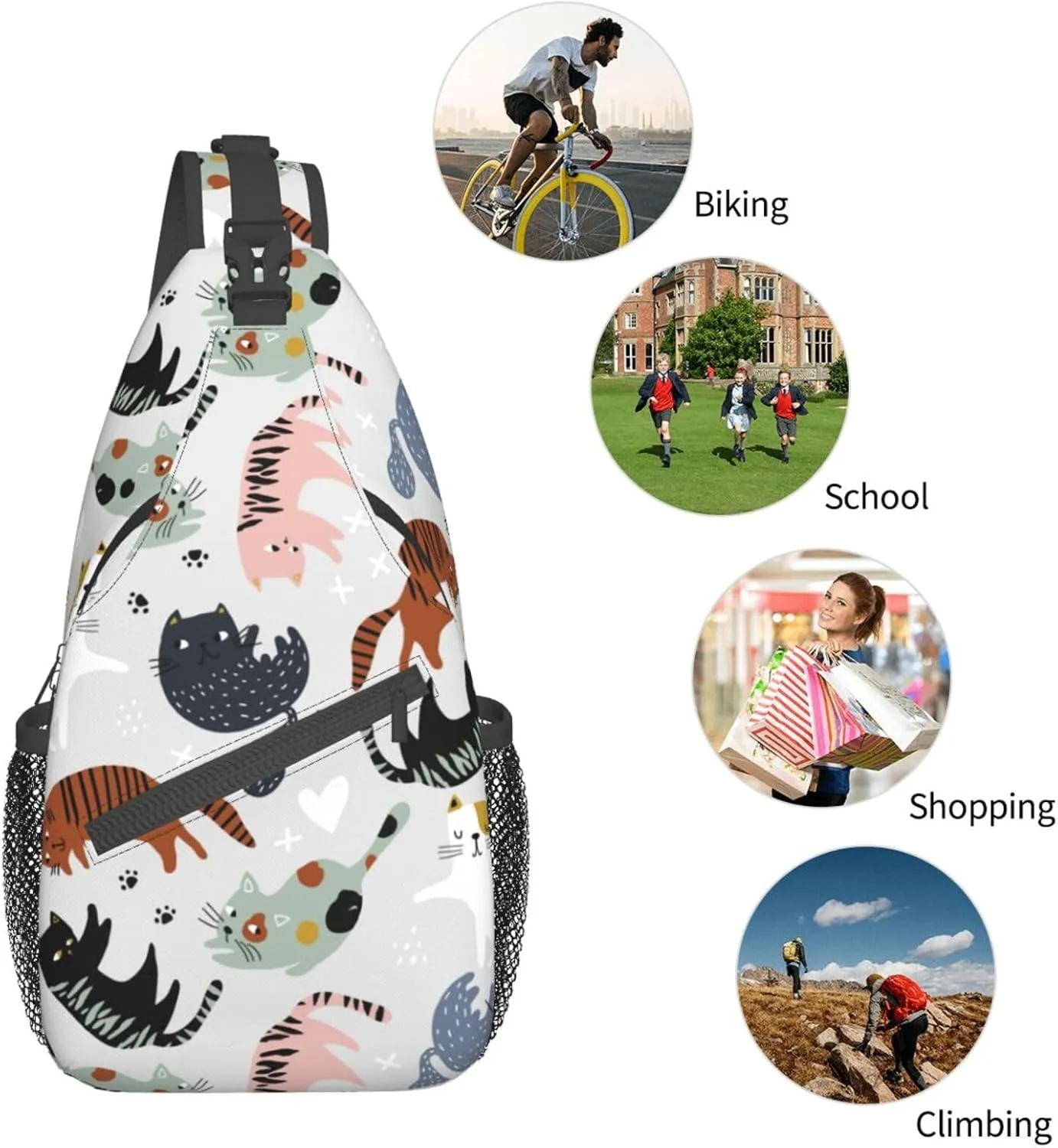 Cats Kittens Sling Bag for Women Men Crossbody Backpack Travel Hiking Daypack Chest Shoulder Bag with Adjustable Strap