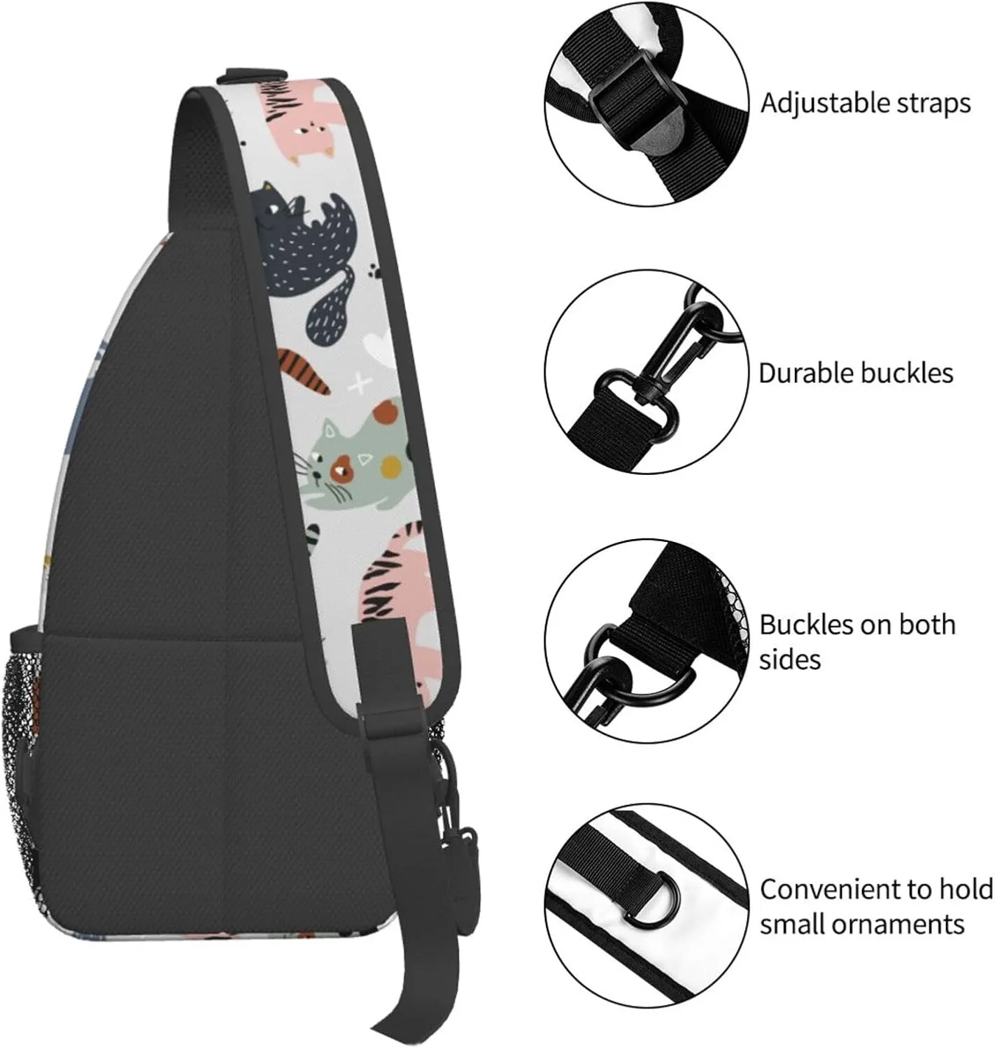Cats Kittens Sling Bag for Women Men Crossbody Backpack Travel Hiking Daypack Chest Shoulder Bag with Adjustable Strap
