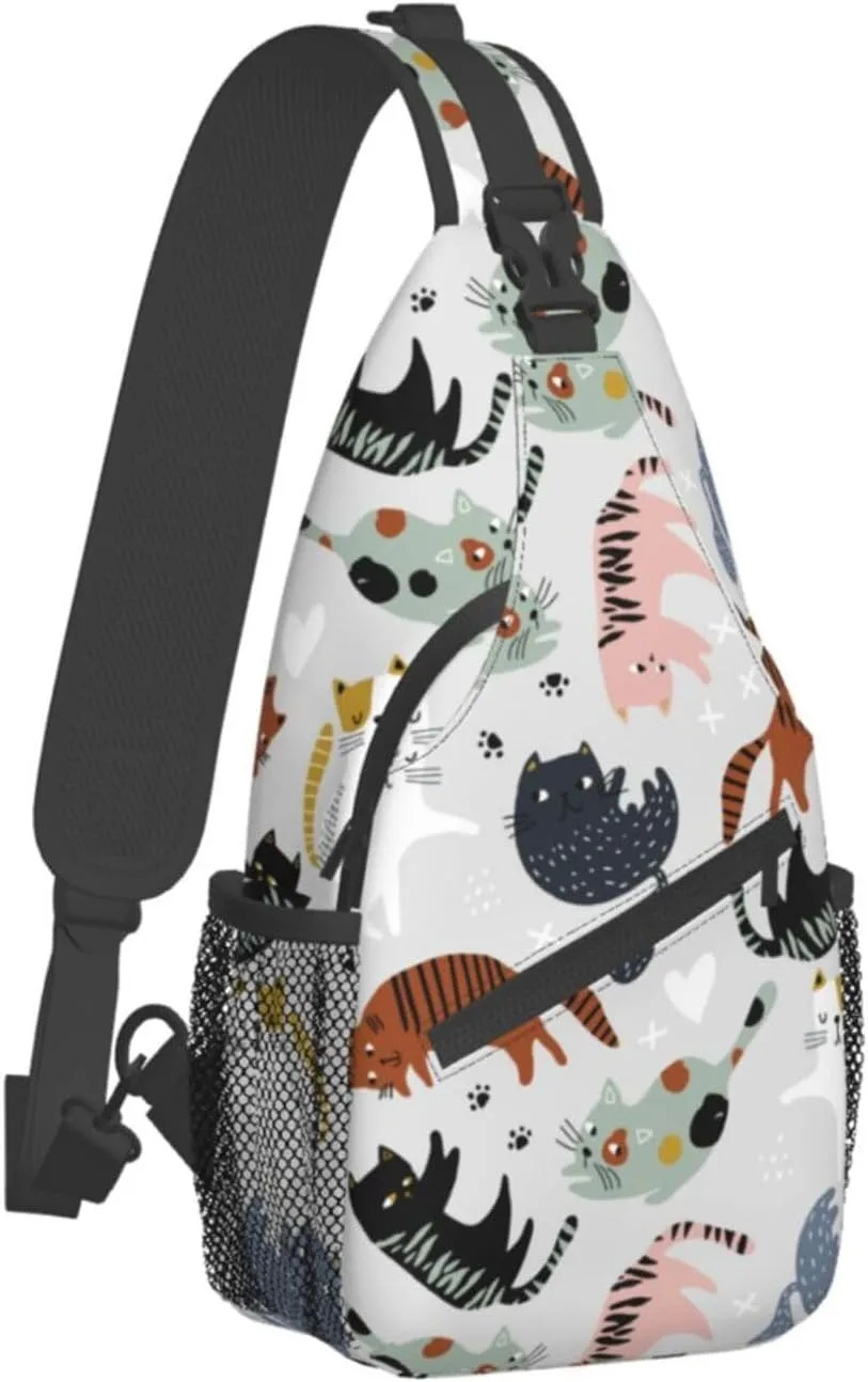 Cats Kittens Sling Bag for Women Men Crossbody Backpack Travel Hiking Daypack Chest Shoulder Bag with Adjustable Strap