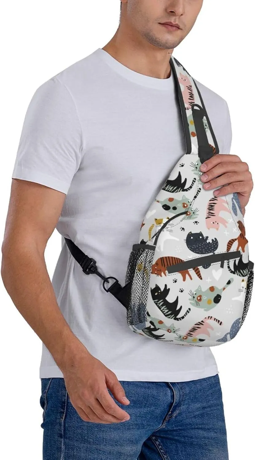 Cats Kittens Sling Bag for Women Men Crossbody Backpack Travel Hiking Daypack Chest Shoulder Bag with Adjustable Strap