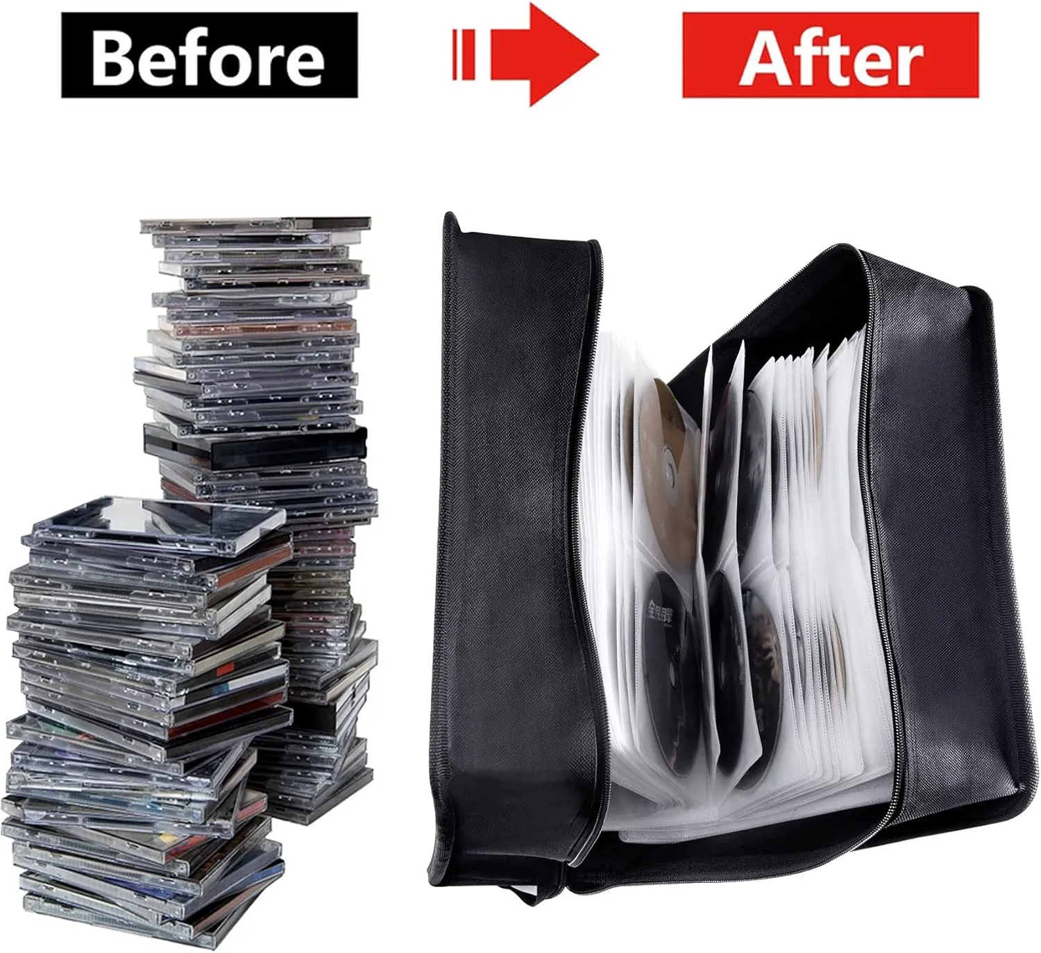CD/DVD Binder, CD DVD Case Holder Binder 400 Capacity CD/DVD Wallet Storage Booklet Album Box (White Binder, PU Black)