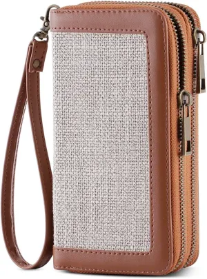 Cellphone Wallet for Women Dual Zipper Long Purse with Removable Wristlet