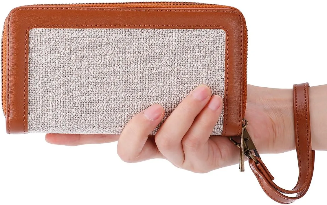Cellphone Wallet for Women Dual Zipper Long Purse with Removable Wristlet
