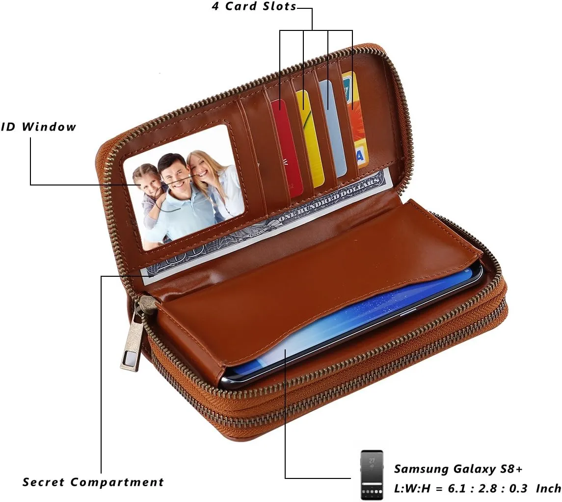 Cellphone Wallet for Women Dual Zipper Long Purse with Removable Wristlet