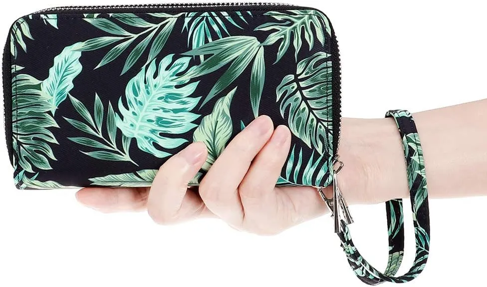 Cellphone Wallet for Women Dual Zipper Long Purse with Removable Wristlet