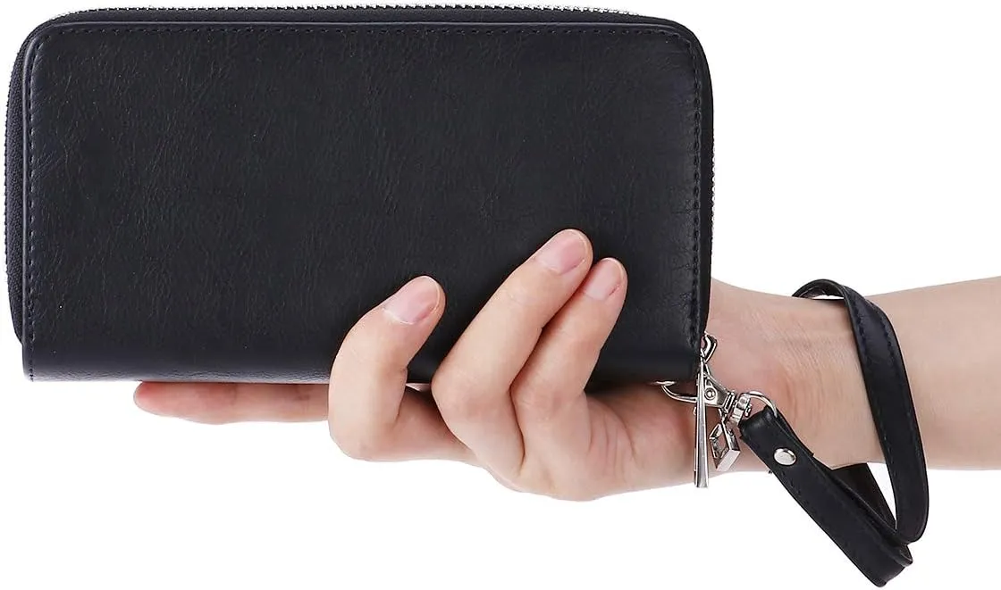Cellphone Wallet for Women Dual Zipper Long Purse with Removable Wristlet
