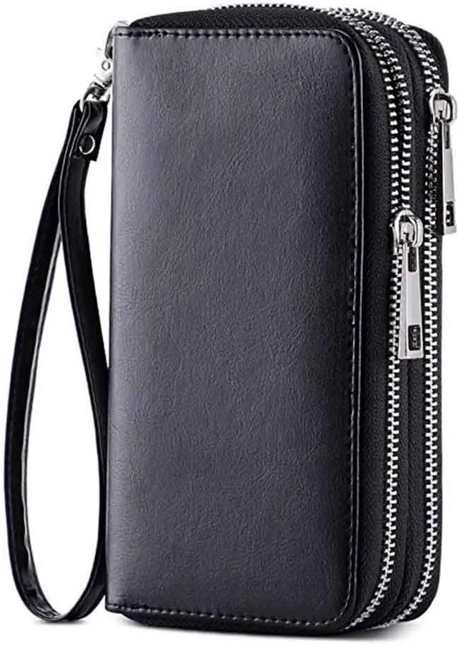 Cellphone Wallet for Women Dual Zipper Long Purse with Removable Wristlet