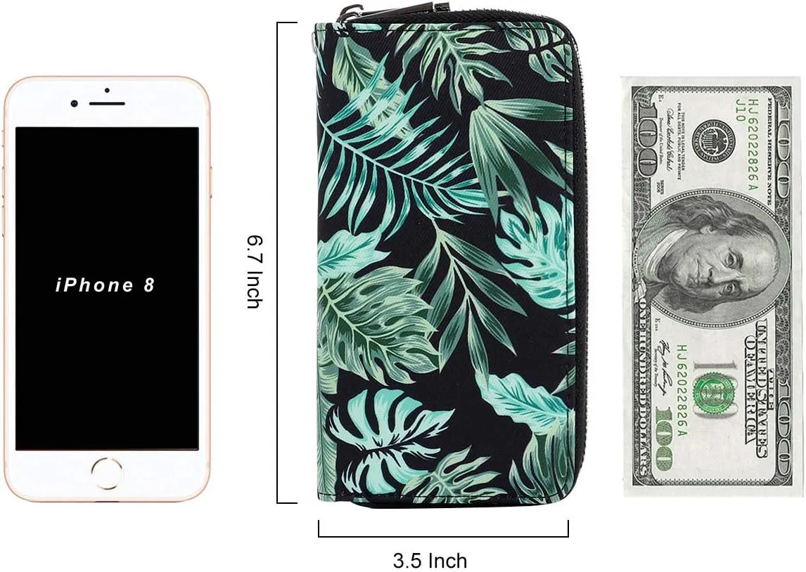 Cellphone Wallet for Women Dual Zipper Long Purse with Removable Wristlet