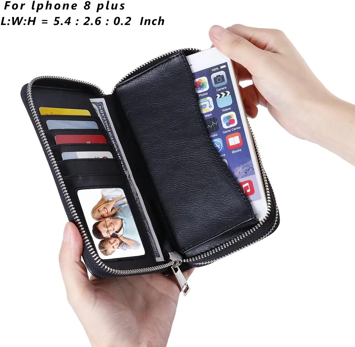 Cellphone Wallet for Women Dual Zipper Long Purse with Removable Wristlet