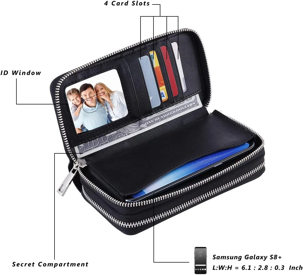 Cellphone Wallet for Women Dual Zipper Long Purse with Removable Wristlet