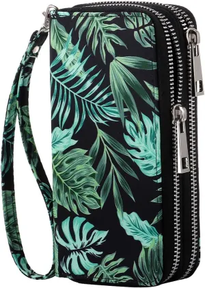 Cellphone Wallet for Women Dual Zipper Long Purse with Removable Wristlet