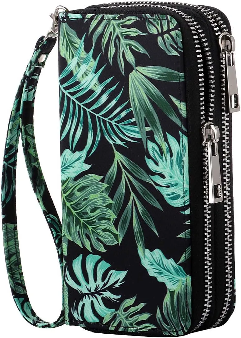 Cellphone Wallet for Women Dual Zipper Long Purse with Removable Wristlet