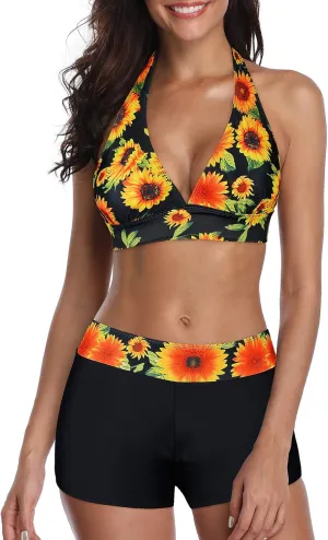Century Star Women Two Piece Swimsuit Athletic Bathing Suits for Women Ruffled Tummy Control High Waisted Swimsuits