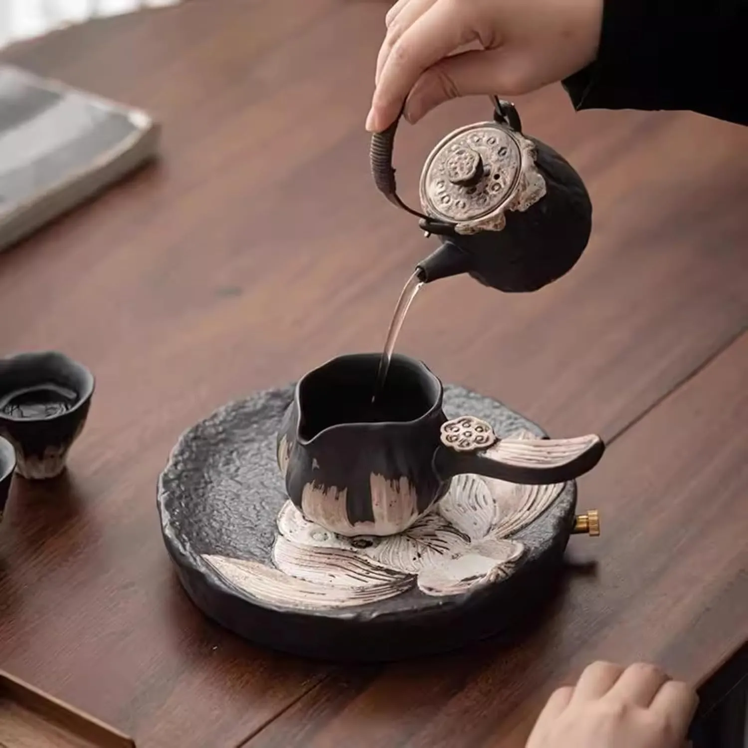 Ceramic Japanese tea sets, adult tea sets, gift box packaging, gifts for offices and families (black1)