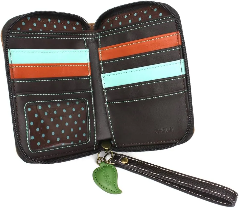 CHALA Zip Around Wallet, Wristlet, 8 Credit Card Slots, Sturdy Pu Leather - Black Bear - brown