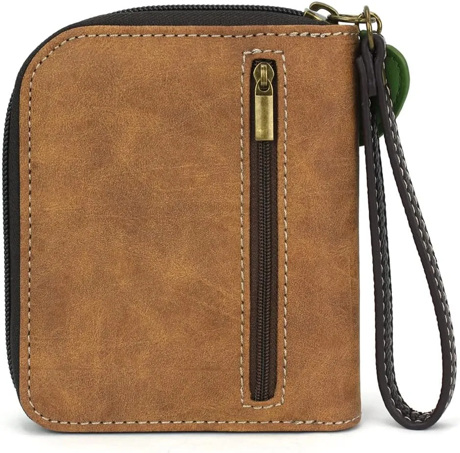 CHALA Zip Around Wallet, Wristlet, 8 Credit Card Slots, Sturdy Pu Leather - Black Bear - brown