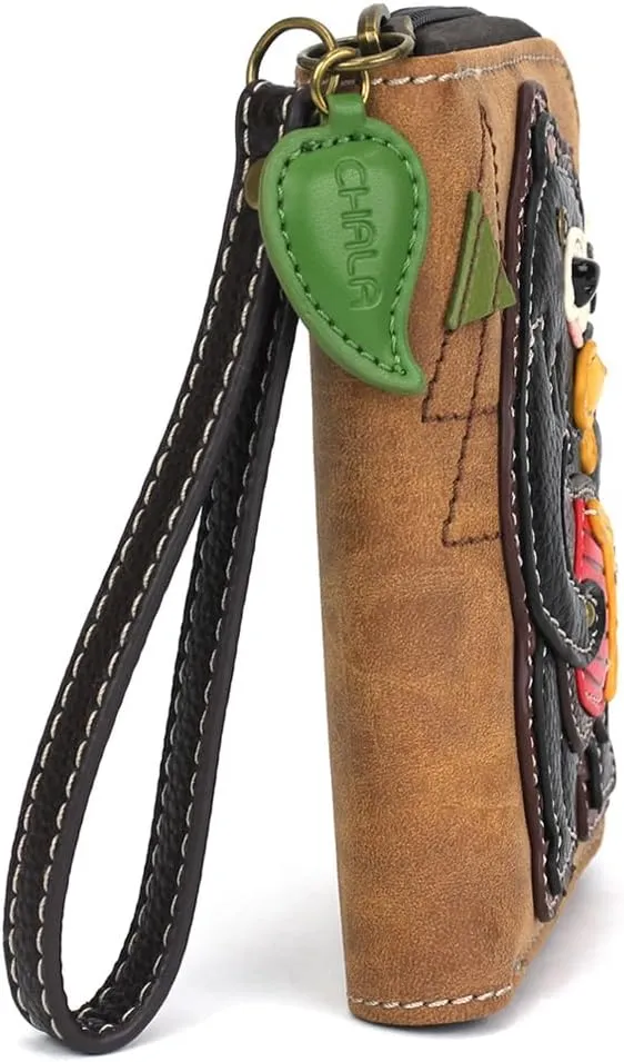 CHALA Zip Around Wallet, Wristlet, 8 Credit Card Slots, Sturdy Pu Leather - Black Bear - brown