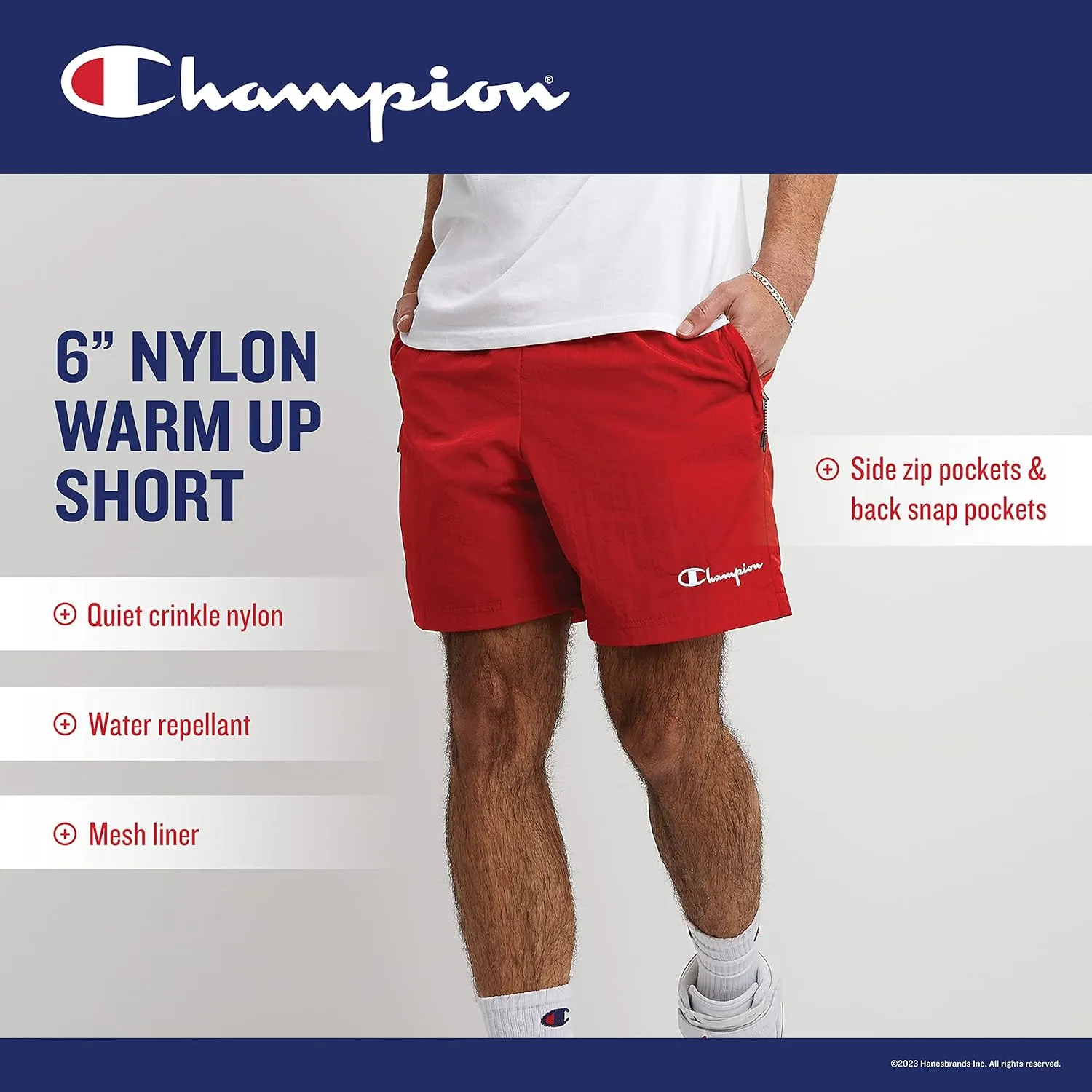 Champion Men's Warm-up Shorts, Nylon Shorts for Men, Gym Shorts for Men, Athletic Shorts, 6"