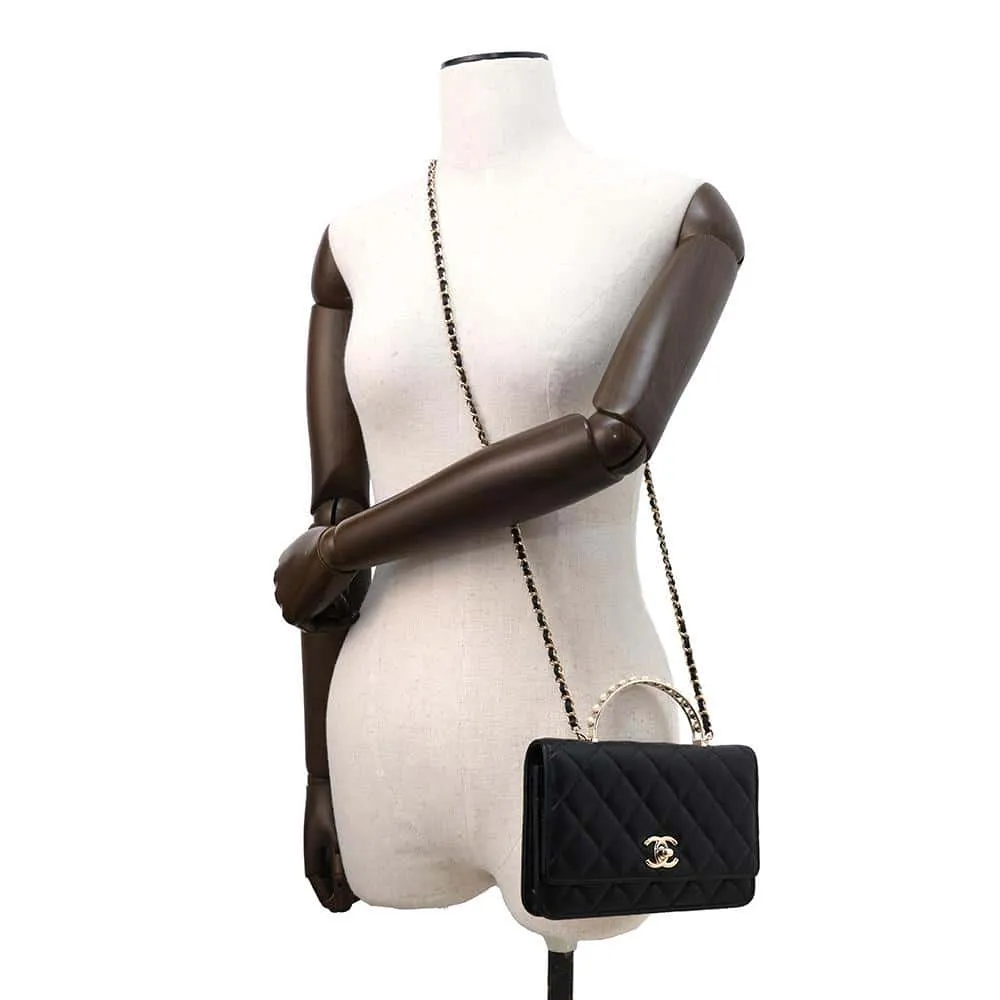 CHANEL Costume Pearl Chain Wallet BlackAP3952 Lambskin
