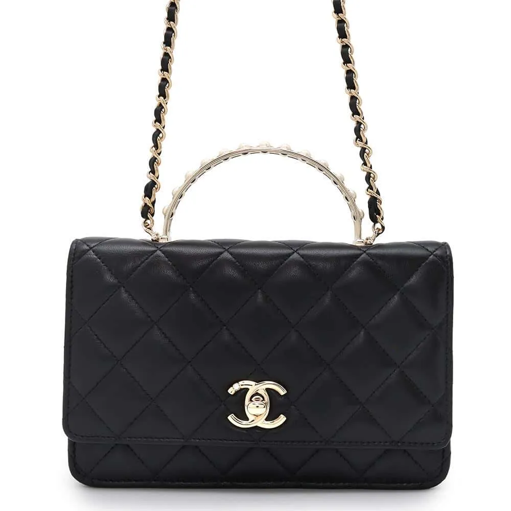 CHANEL Costume Pearl Chain Wallet BlackAP3952 Lambskin