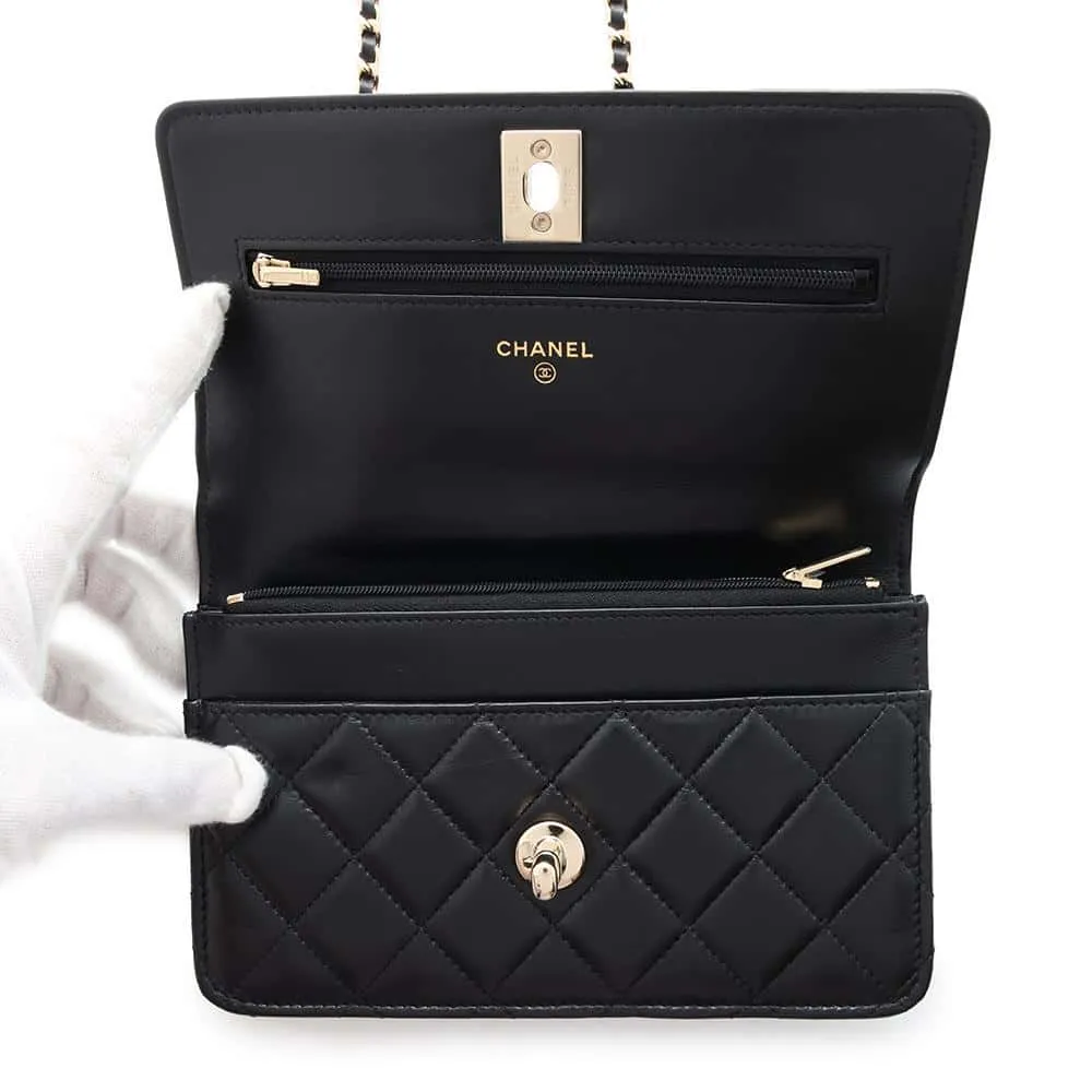CHANEL Costume Pearl Chain Wallet BlackAP3952 Lambskin
