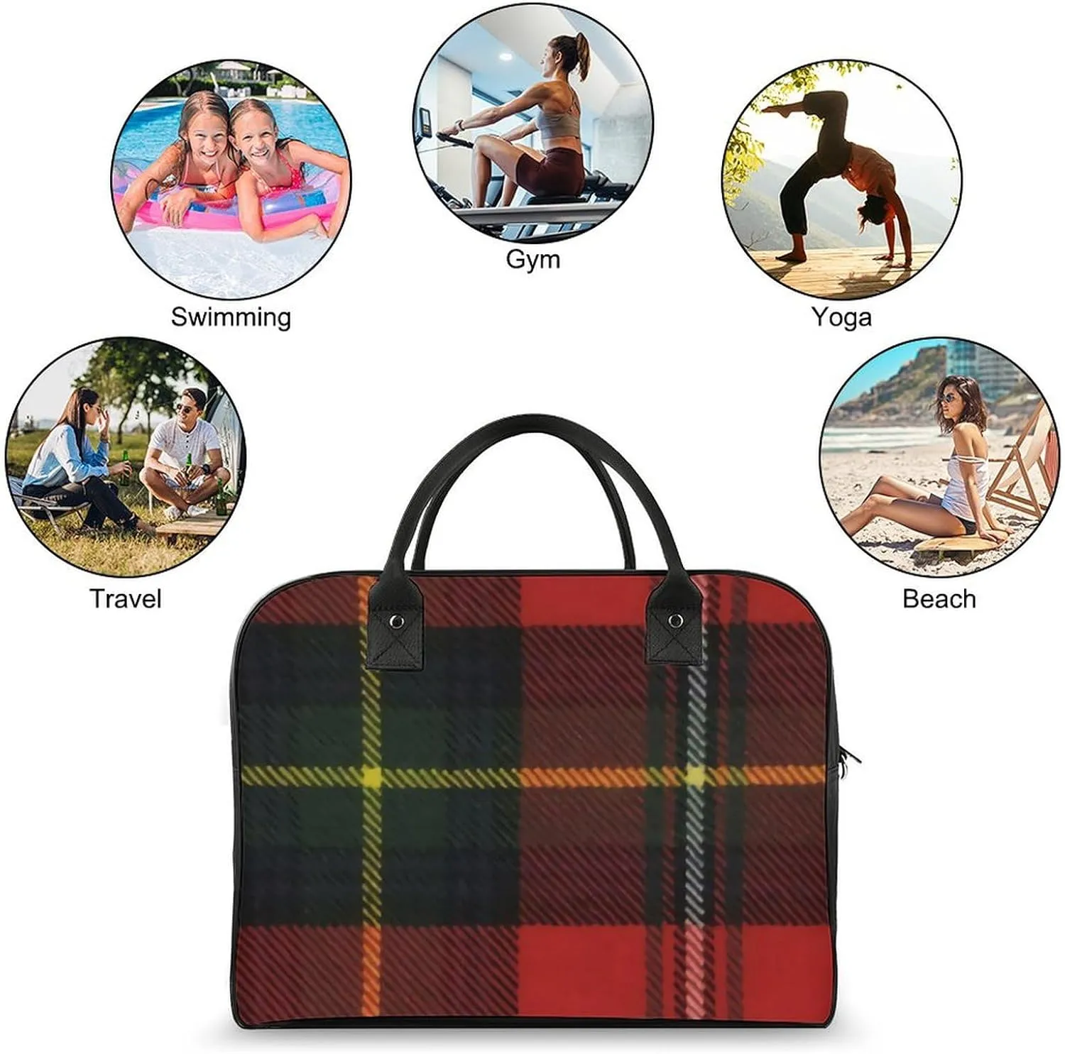 Checkered Black And White Fashionable Large Capacity Travel Handbag Unisex