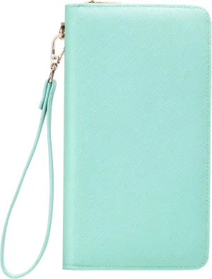 Chelmon Women's Vegan Leather Clutch Wallet with Zip, Hand Strap, Large Capacity