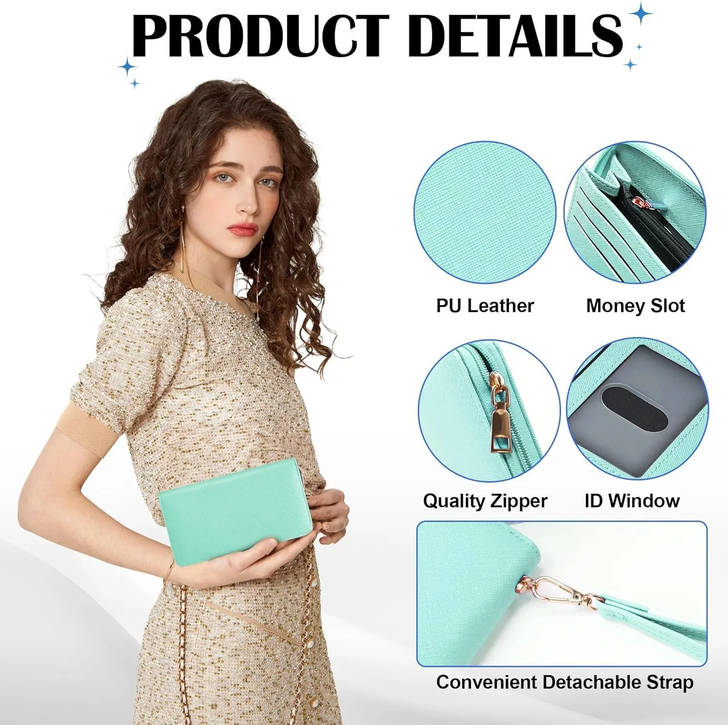 Chelmon Women's Vegan Leather Clutch Wallet with Zip, Hand Strap, Large Capacity