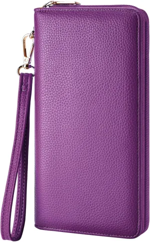 Chelmon Women's Vegan Leather Clutch Wallet with Zip, Hand Strap, Large Capacity