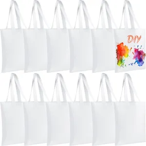 CHENGU 12 Pack Sublimation Tote Bags Blank Canvas Bag Reusable Grocery 15.7x12 Inch Washable Heat Transfer Bulk DIY Craft(White)