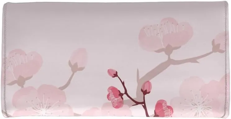 Cherry Blossom Pink Women Wallet Cartoon Peach Blossom PU Leather Trifold Large Money Manager Pink Flower Women's Long Trifold Wallet Leather Card Holder Purse