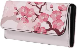 Cherry Blossom Pink Women Wallet Cartoon Peach Blossom PU Leather Trifold Large Money Manager Pink Flower Women's Long Trifold Wallet Leather Card Holder Purse
