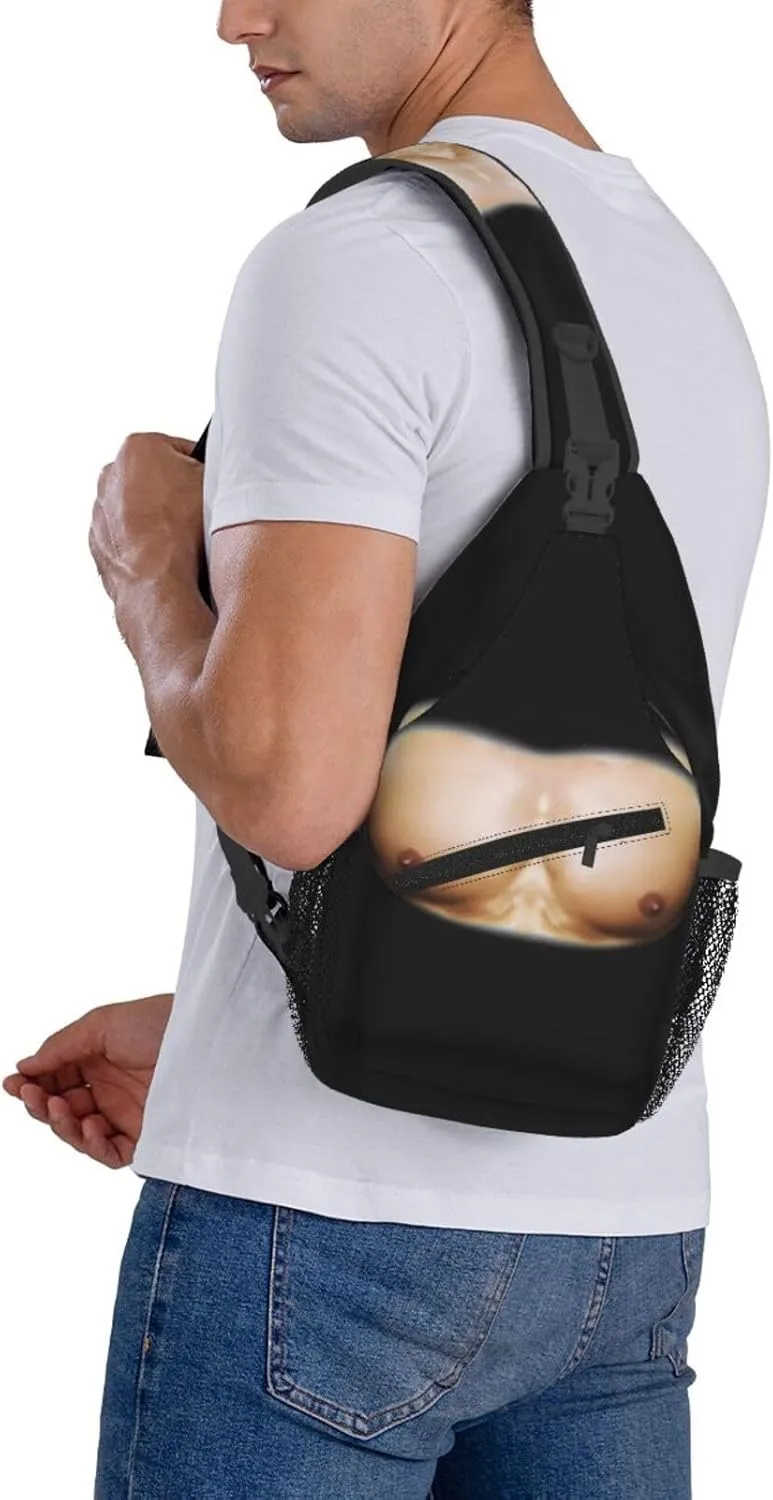 Chest Muscles Bodybuilder Crossbody Bag Cross Chest Bag Adjustable Sling Backpack Sports Gym Shoulder Bags Travel Cycling Daypack Diagonally Casual Rucksack