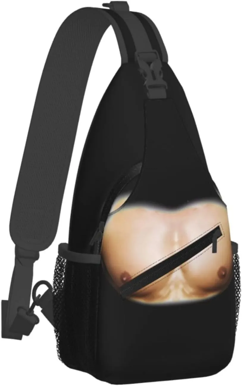 Chest Muscles Bodybuilder Crossbody Bag Cross Chest Bag Adjustable Sling Backpack Sports Gym Shoulder Bags Travel Cycling Daypack Diagonally Casual Rucksack