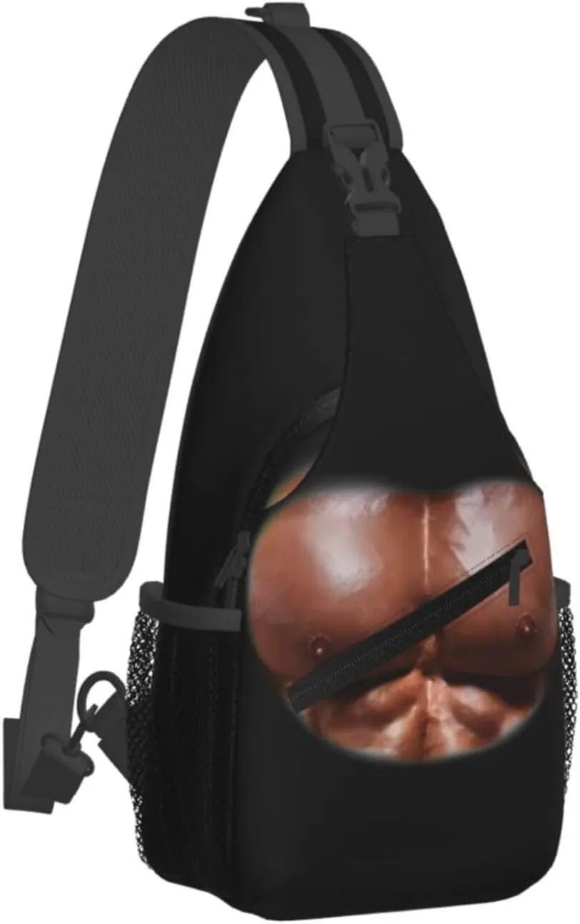 Chest Muscles Bodybuilder Crossbody Bag Cross Chest Bag Adjustable Sling Backpack Sports Gym Shoulder Bags Travel Cycling Daypack Diagonally Casual Rucksack