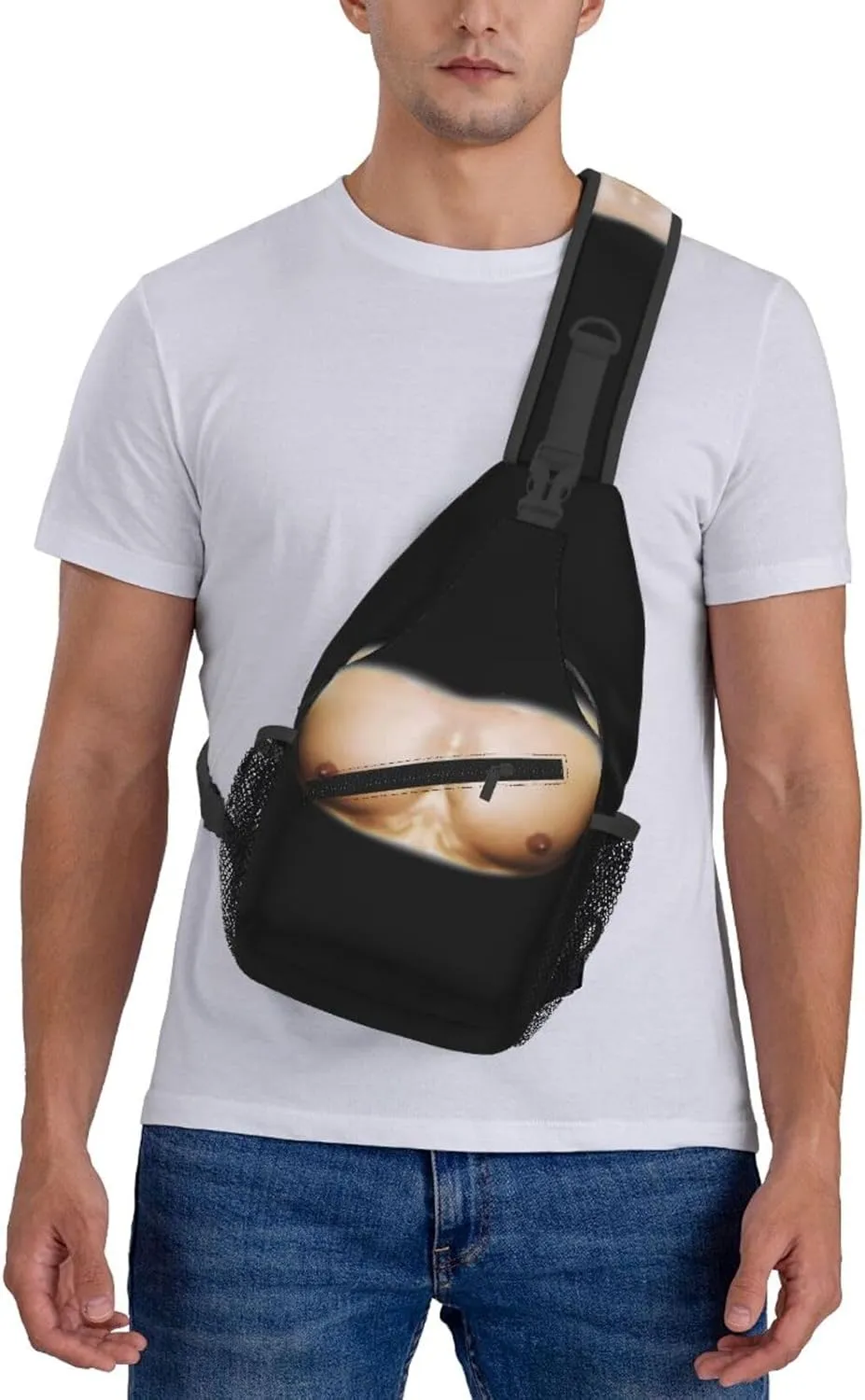 Chest Muscles Bodybuilder Crossbody Bag Cross Chest Bag Adjustable Sling Backpack Sports Gym Shoulder Bags Travel Cycling Daypack Diagonally Casual Rucksack