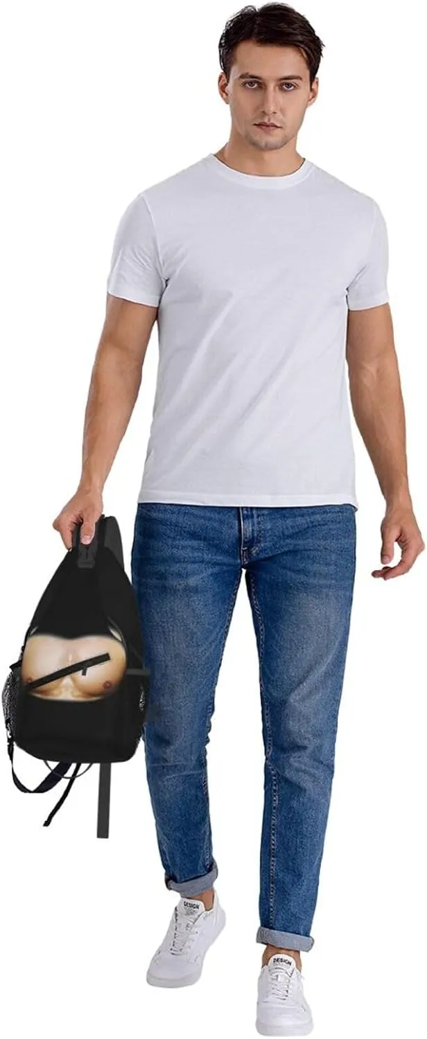 Chest Muscles Bodybuilder Crossbody Bag Cross Chest Bag Adjustable Sling Backpack Sports Gym Shoulder Bags Travel Cycling Daypack Diagonally Casual Rucksack