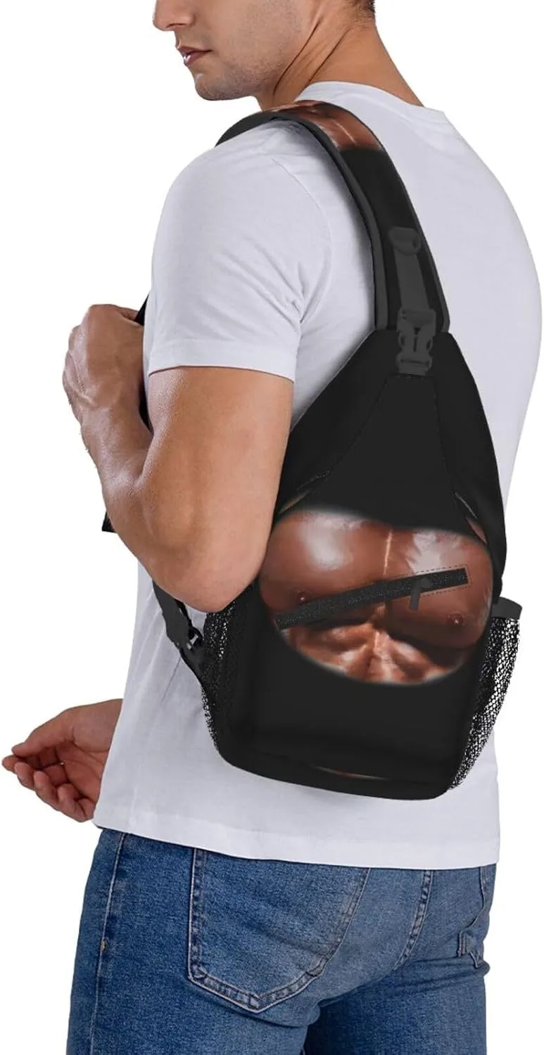 Chest Muscles Bodybuilder Crossbody Bag Cross Chest Bag Adjustable Sling Backpack Sports Gym Shoulder Bags Travel Cycling Daypack Diagonally Casual Rucksack