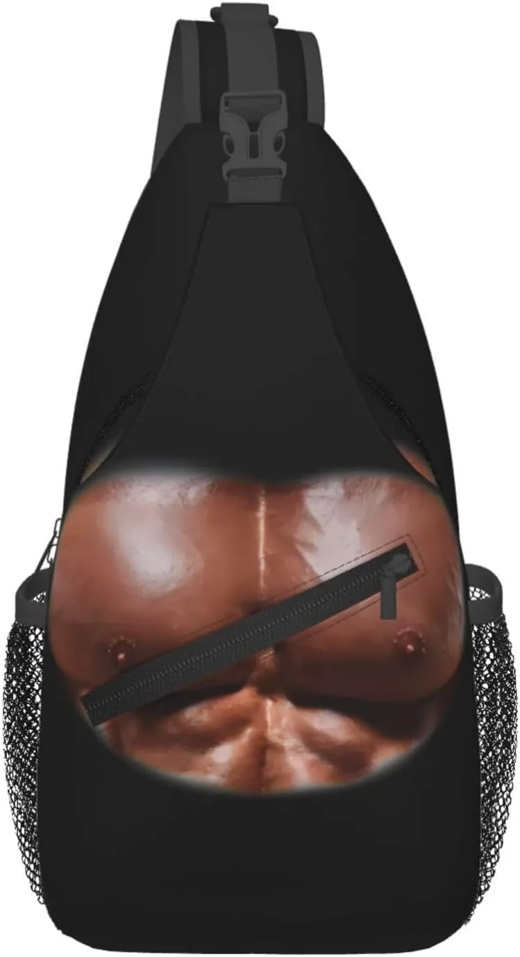 Chest Muscles Bodybuilder Crossbody Bag Cross Chest Bag Adjustable Sling Backpack Sports Gym Shoulder Bags Travel Cycling Daypack Diagonally Casual Rucksack