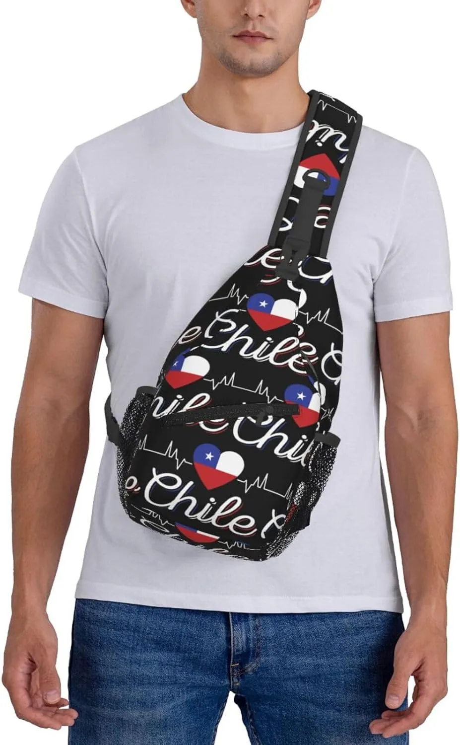Chile Chilean Flag Hearts Beats Crossbody Bags Sling Backpack Cross Chest Bag Sports Shoulder Bag Gym Fanny Pack Adjustable Cycling Daypack Diagonally Rucksack for Running