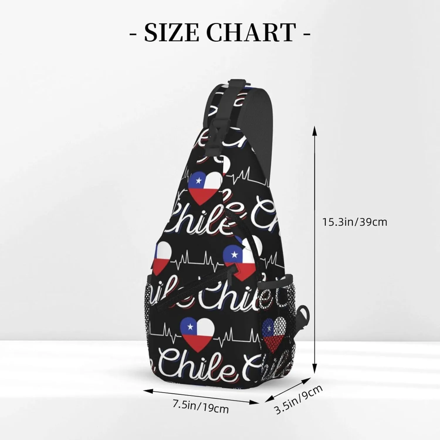 Chile Chilean Flag Hearts Beats Crossbody Bags Sling Backpack Cross Chest Bag Sports Shoulder Bag Gym Fanny Pack Adjustable Cycling Daypack Diagonally Rucksack for Running