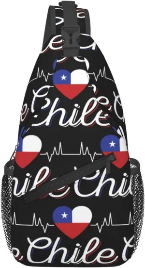 Chile Chilean Flag Hearts Beats Crossbody Bags Sling Backpack Cross Chest Bag Sports Shoulder Bag Gym Fanny Pack Adjustable Cycling Daypack Diagonally Rucksack for Running
