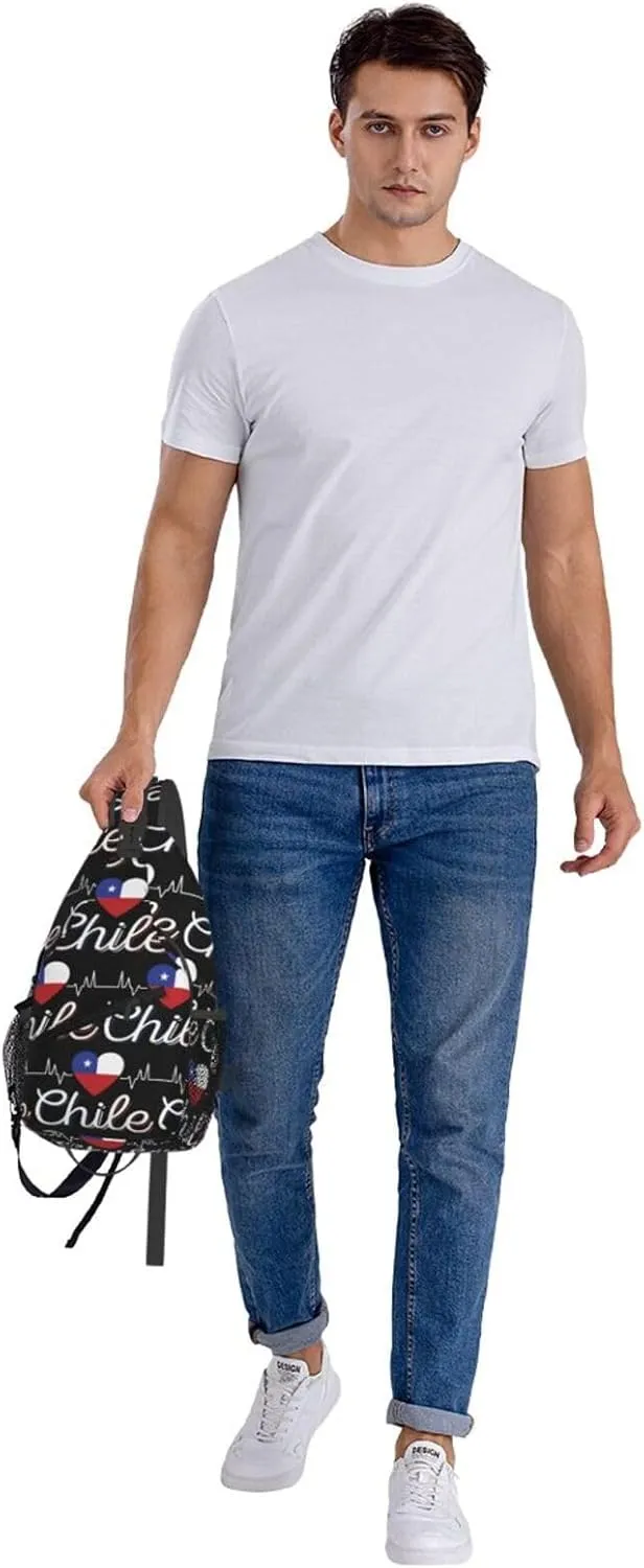 Chile Chilean Flag Hearts Beats Crossbody Bags Sling Backpack Cross Chest Bag Sports Shoulder Bag Gym Fanny Pack Adjustable Cycling Daypack Diagonally Rucksack for Running