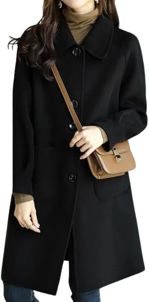 chouyatou Women's Single Breasted Wool Coat Business Office Work Long Winter Pea Coat with Pockets